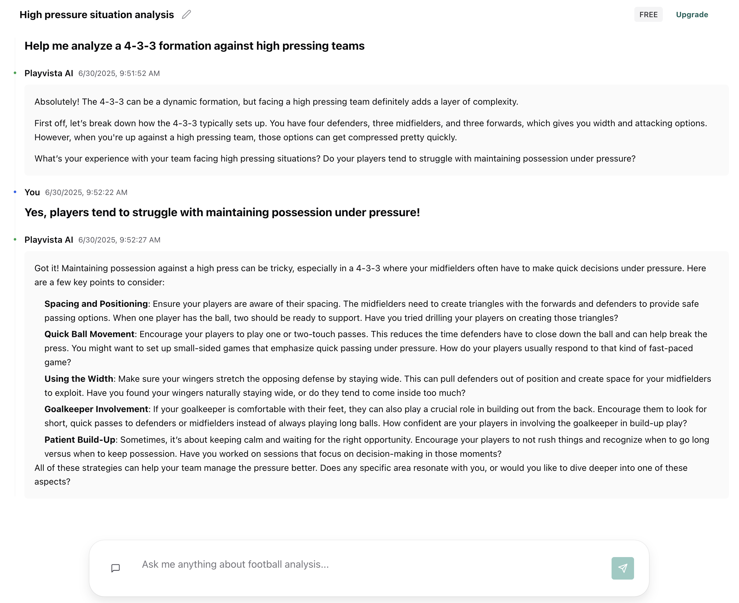 AI coach chat with user friendly interface